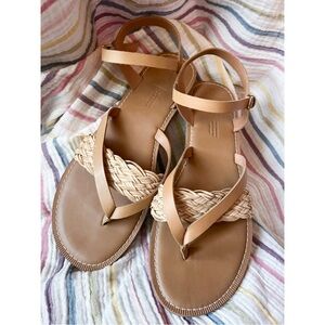 NWOT TOMS Lexie Honey Brown Leather Braid Ankle Strap Sandal Size 10